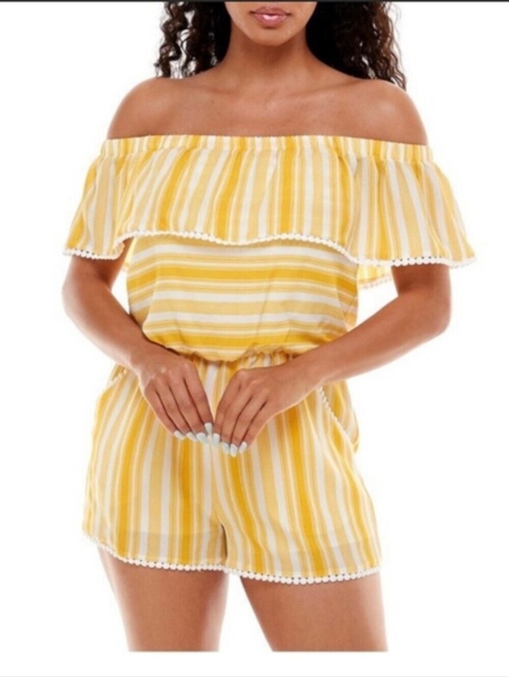 Premier Amour Striped Ruffle Romper 8